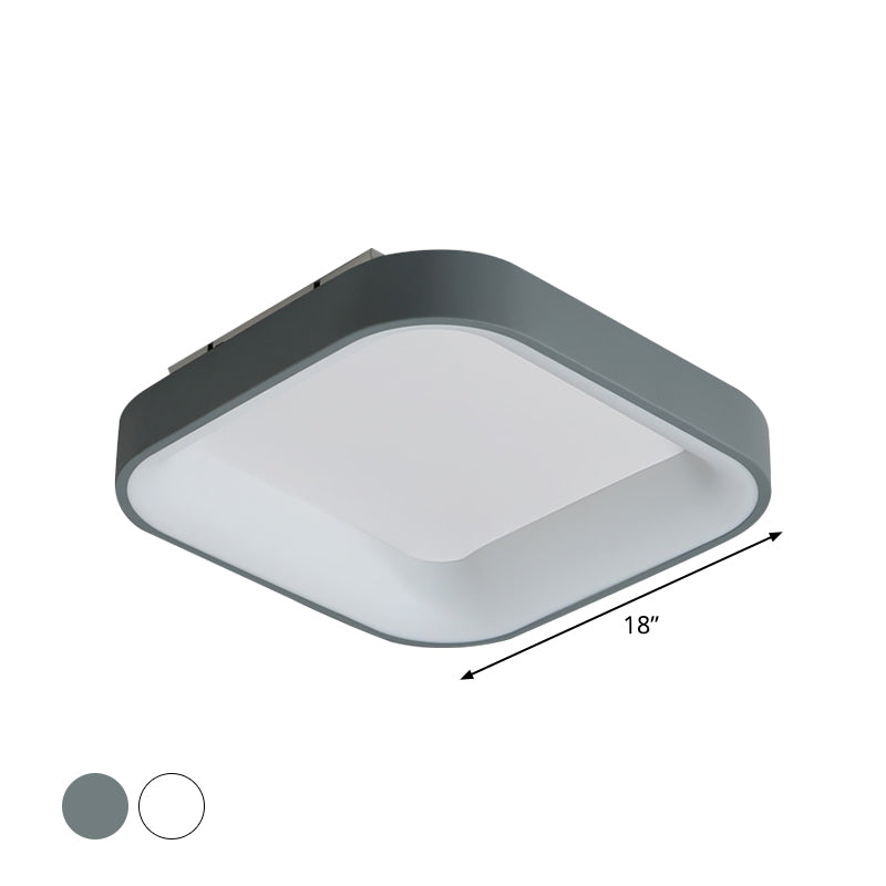 Grey/White Square Shell Flush Mount Nordic 18"/23.5" Wide LED Metal Ceiling Lighting in Warm/White Light for Bedroom