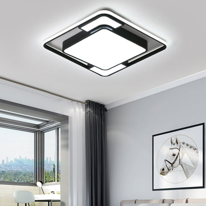 Square/Round/Rectangle Acrylic Ceiling Flush Nordic Black LED Flush Mount Recessed Lighting in White/3 Color Light