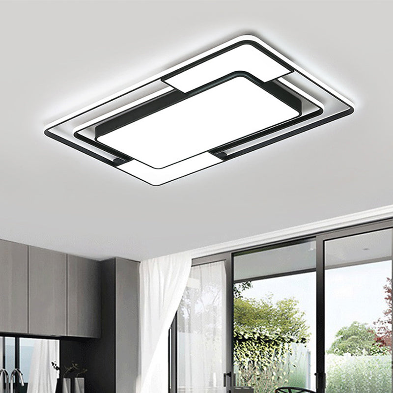 Square/Round/Rectangle Acrylic Ceiling Flush Nordic Black LED Flush Mount Recessed Lighting in White/3 Color Light