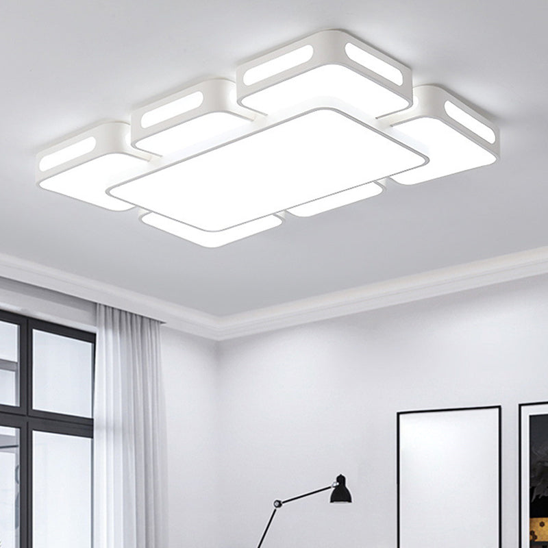 Square/Rectangular LED Ceiling Mount Lamp Modern Iron Block White Flush Light in White/3 Color Light
