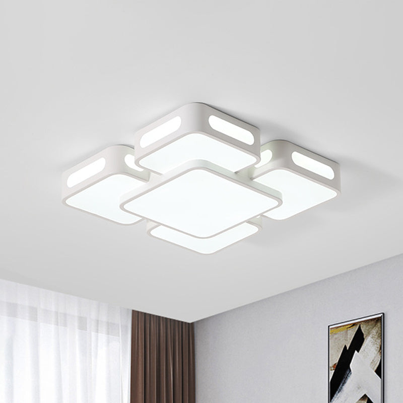 Square/Rectangular LED Ceiling Mount Lamp Modern Iron Block White Flush Light in White/3 Color Light