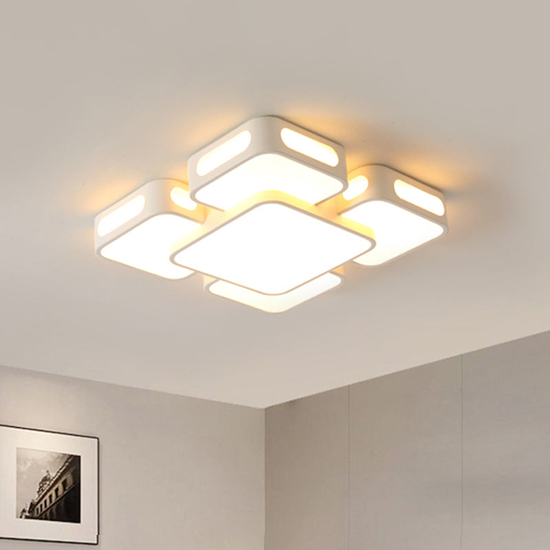 Square/Rectangular LED Ceiling Mount Lamp Modern Iron Block White Flush Light in White/3 Color Light