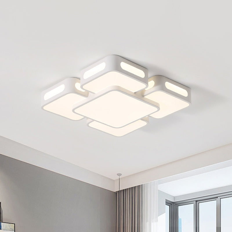 Square/Rectangular LED Ceiling Mount Lamp Modern Iron Block White Flush Light in White/3 Color Light