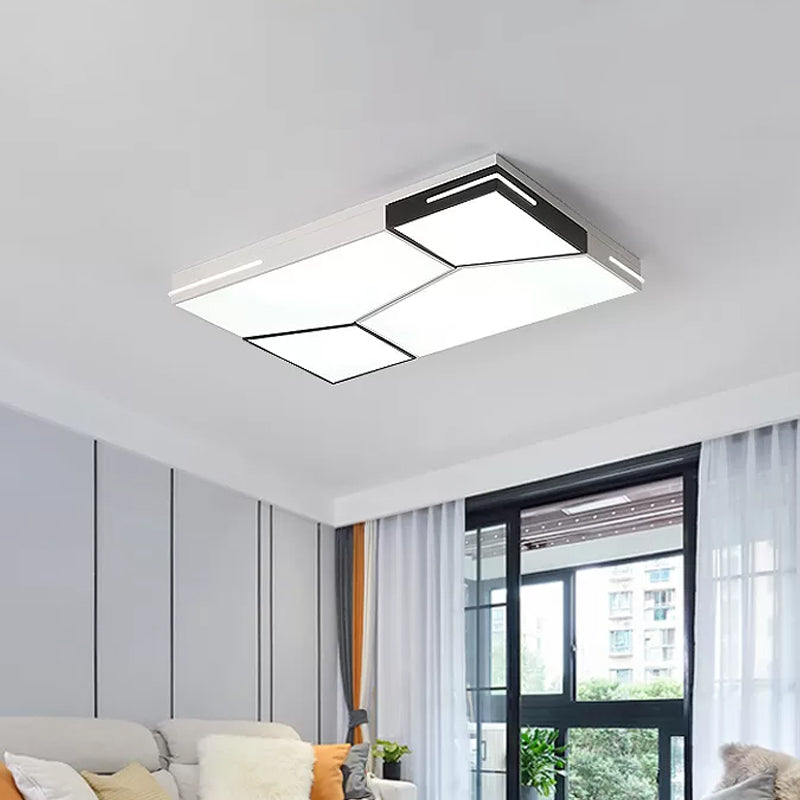 Spliced Square/Rectangle Metal Ceiling Lamp Minimalist Black and White LED Flush Mount Light for Parlor