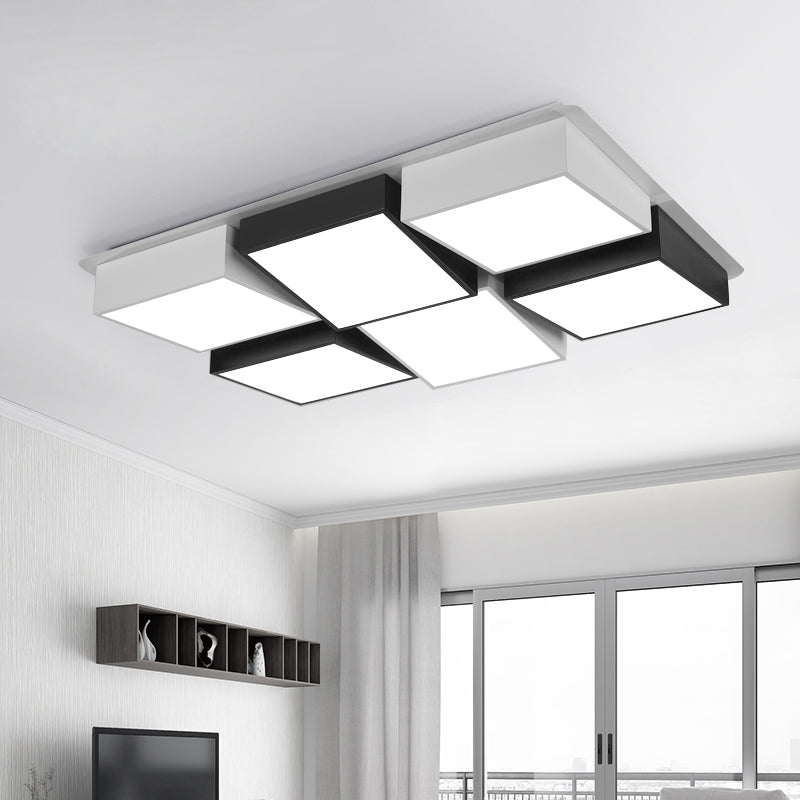 Square/Rectangular LED Flushmount Nordic Metal 4/6 Lights Black and White Checkered Ceiling Lighting in White/3 Color Light