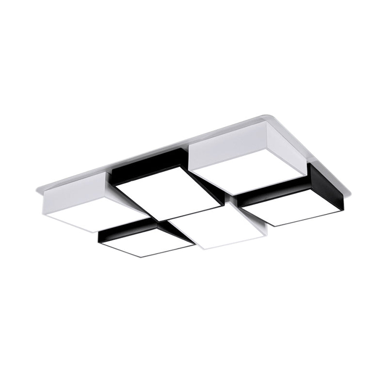 Square/Rectangular LED Flushmount Nordic Metal 4/6 Lights Black and White Checkered Ceiling Lighting in White/3 Color Light