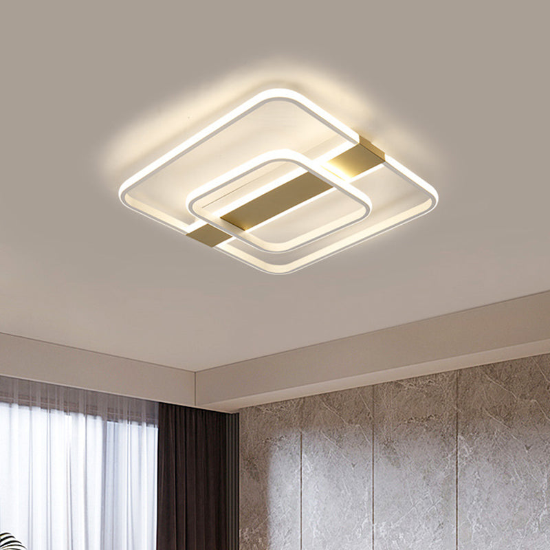 Gold Square Frame Flush Light Fixture Minimalist LED Acrylic Close to Ceiling Lighting in Warm/White Light