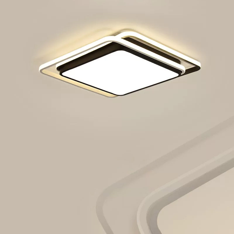 Square Acrylic Ceiling Flush Mount Minimalist Black/White LED Flushmount Lighting in Warm/White/3 Color Light for Hotel