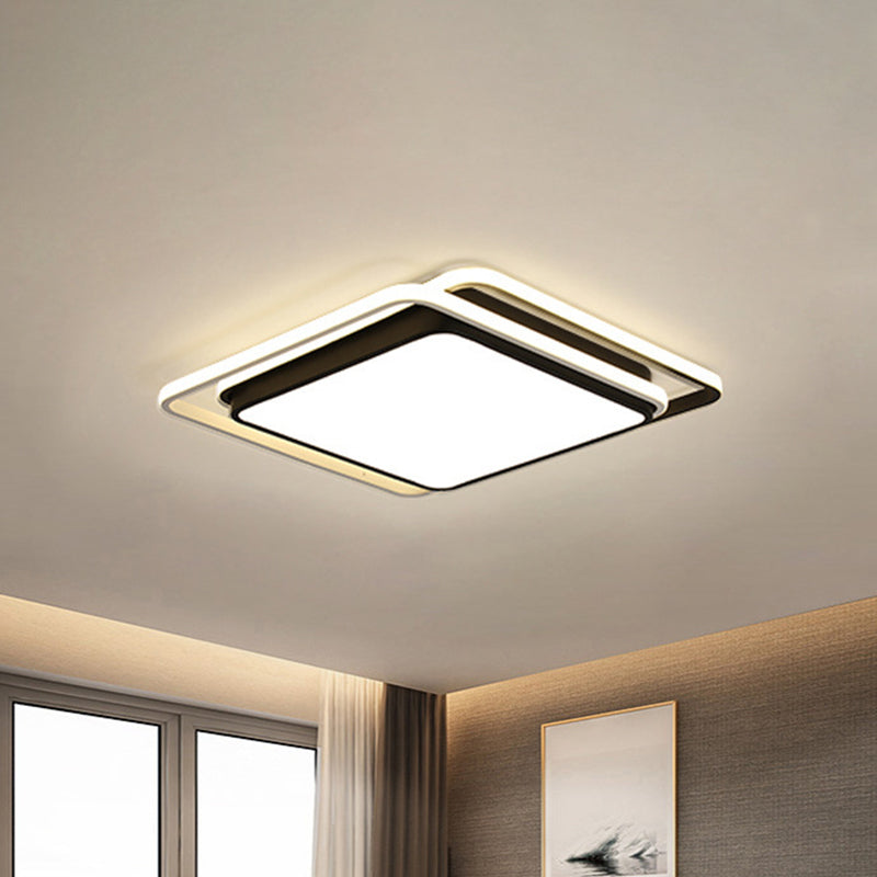 Square Acrylic Ceiling Flush Mount Minimalist Black/White LED Flushmount Lighting in Warm/White/3 Color Light for Hotel