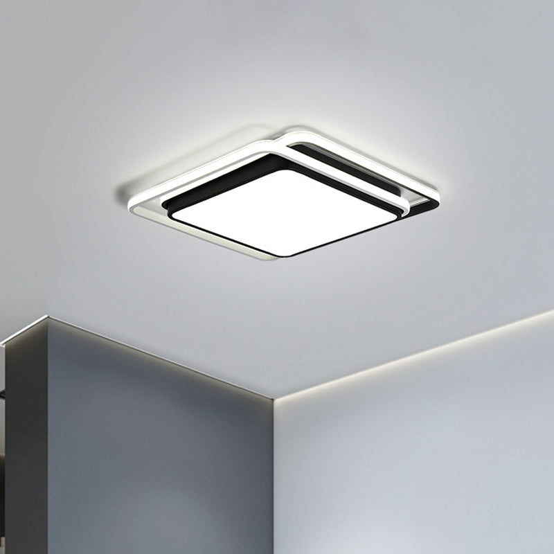 Square Acrylic Ceiling Flush Mount Minimalist Black/White LED Flushmount Lighting in Warm/White/3 Color Light for Hotel