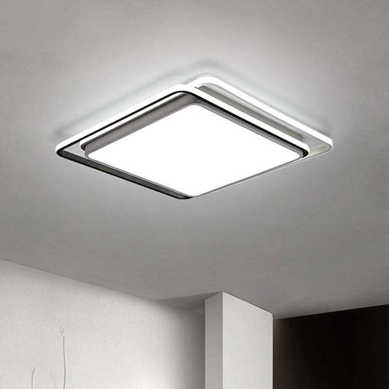 Square Acrylic Ceiling Flush Mount Minimalist Black/White LED Flushmount Lighting in Warm/White/3 Color Light for Hotel