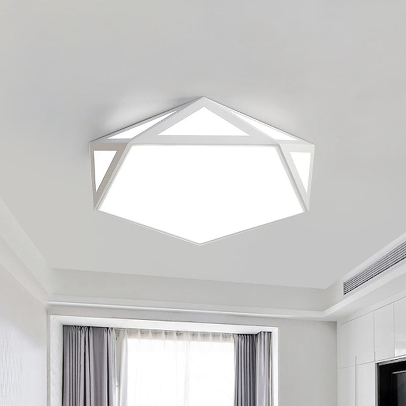16.5"/20.5" W Foyer LED Flush Ceiling Light Modern Black/White Flush-Mount Light Fixture with Pentagon Acrylic Shade