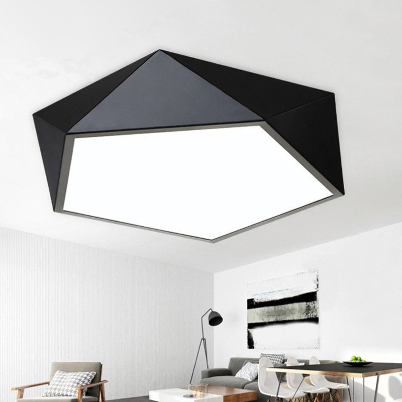 Black/White Faceted Pentacle Ceiling Lamp Nordic 16.5"/20.5" Wide LED Acrylic Flush Mount Lighting in Warm/White Light