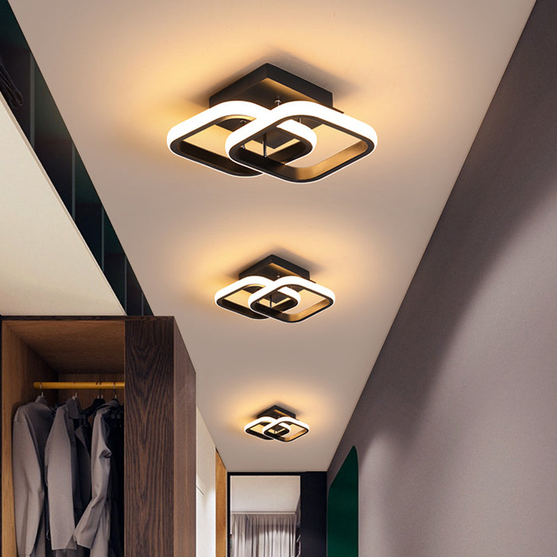 Petit plafonnier rond/carré/lune moderne en métal noir/blanc, éclairage LED Semi-encastré pour couloir