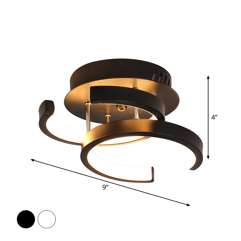 Petit plafonnier rond/carré/lune moderne en métal noir/blanc, éclairage LED Semi-encastré pour couloir