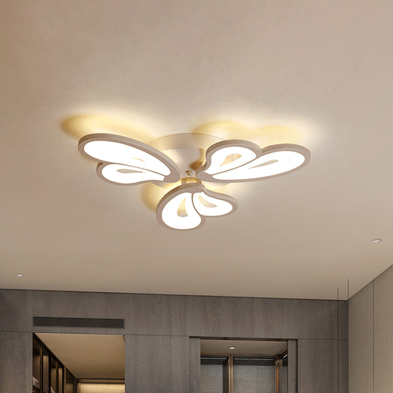 White Butterfly Wing Ceiling Flush Light Contemporary 3/5/12-Head Acrylic Flushmount in Warm/White Light for Hotel