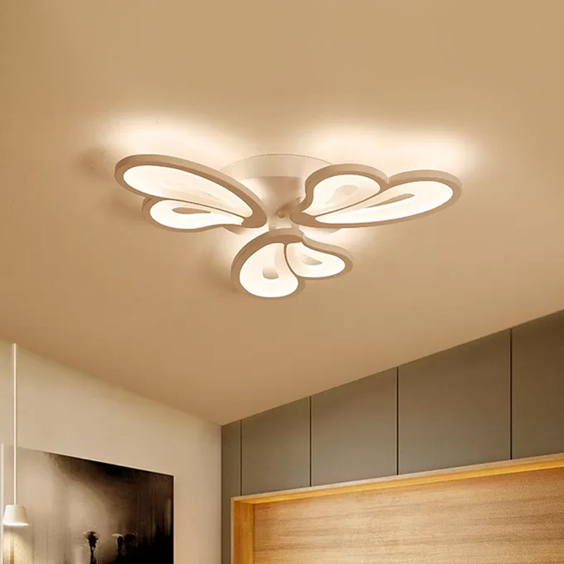 White Butterfly Wing Ceiling Flush Light Contemporary 3/5/12-Head Acrylic Flushmount in Warm/White Light for Hotel