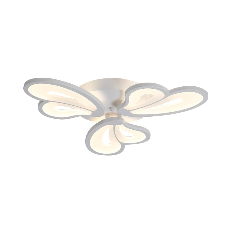 White Butterfly Wing Ceiling Flush Light Contemporary 3/5/12-Head Acrylic Flushmount in Warm/White Light for Hotel