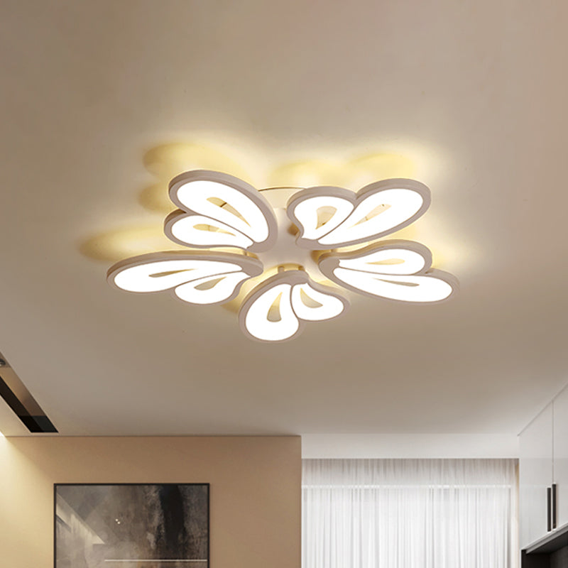White Butterfly Wing Ceiling Flush Light Contemporary 3/5/12-Head Acrylic Flushmount in Warm/White Light for Hotel