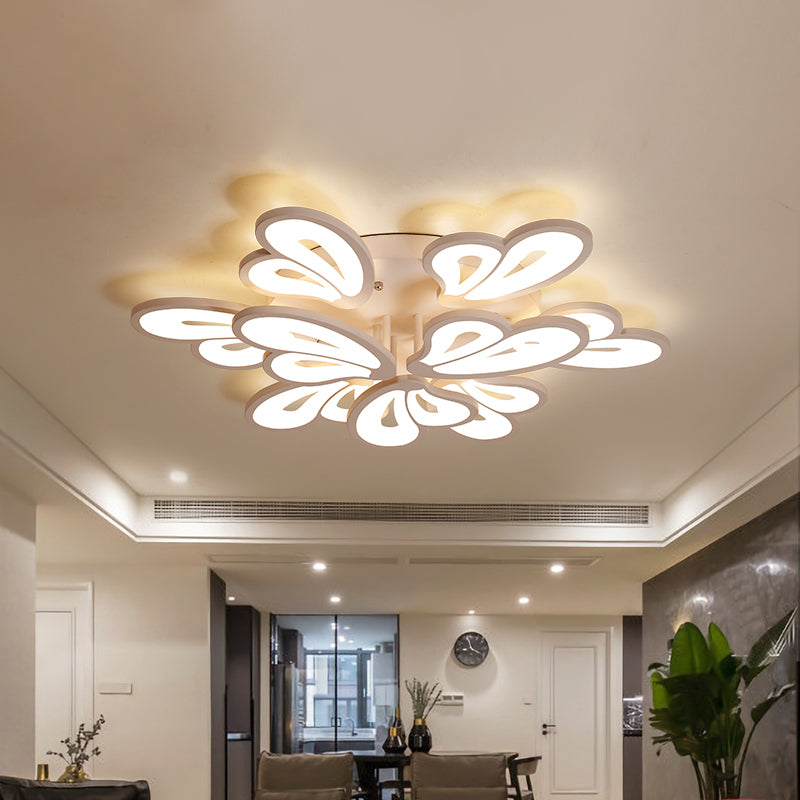 White Butterfly Wing Ceiling Flush Light Contemporary 3/5/12-Head Acrylic Flushmount in Warm/White Light for Hotel