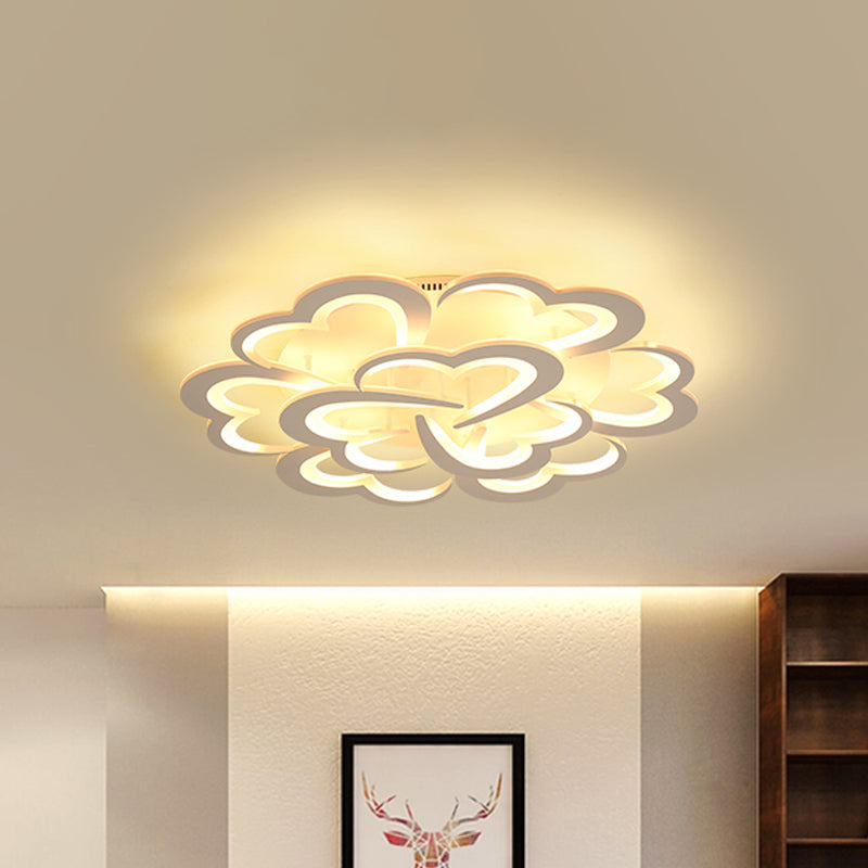 Blooming Flower Close to Ceiling Lamp Modern 4/9/12 Lights White LED Semi Flush Mount in Warm/White Light