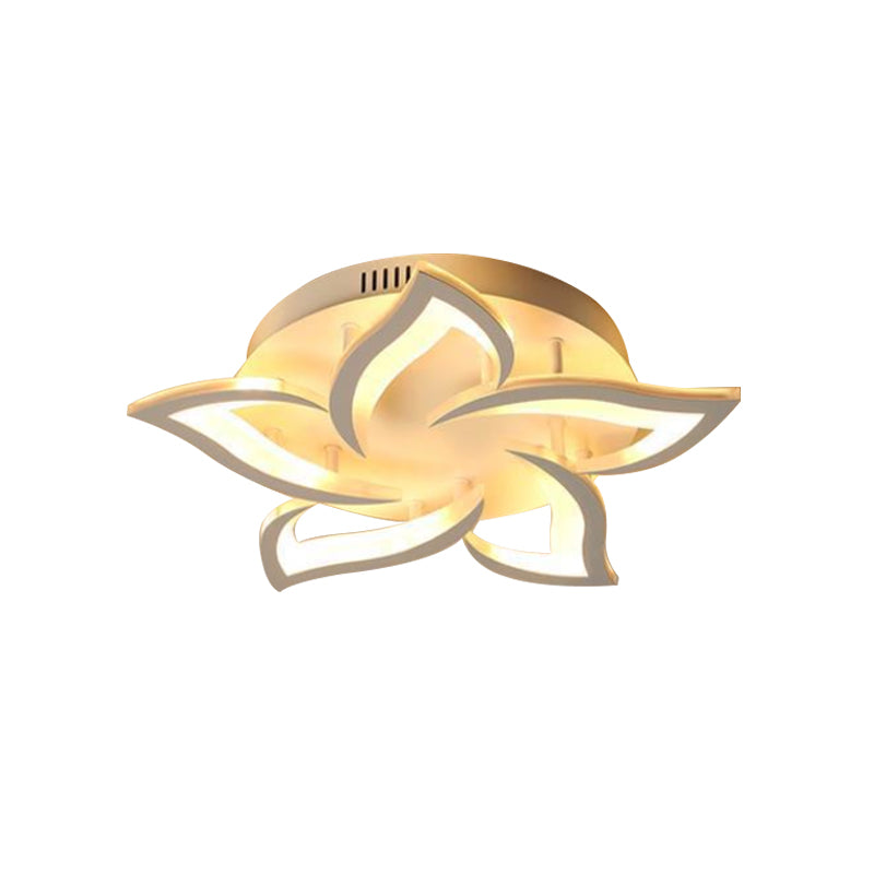 Floral Office Semi Mount Lighting Acrylic 5/10/14 Bulbs Modernist Ceiling Flush Light in Warm/White Light