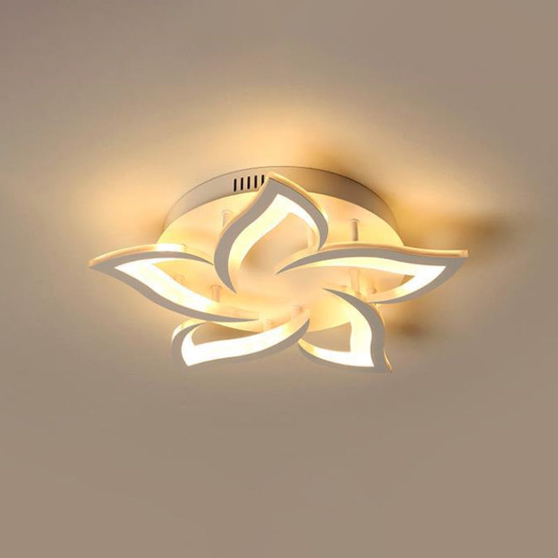 Floral Office Semi Mount Lighting Acrylic 5/10/14 Bulbs Modernist Ceiling Flush Light in Warm/White Light