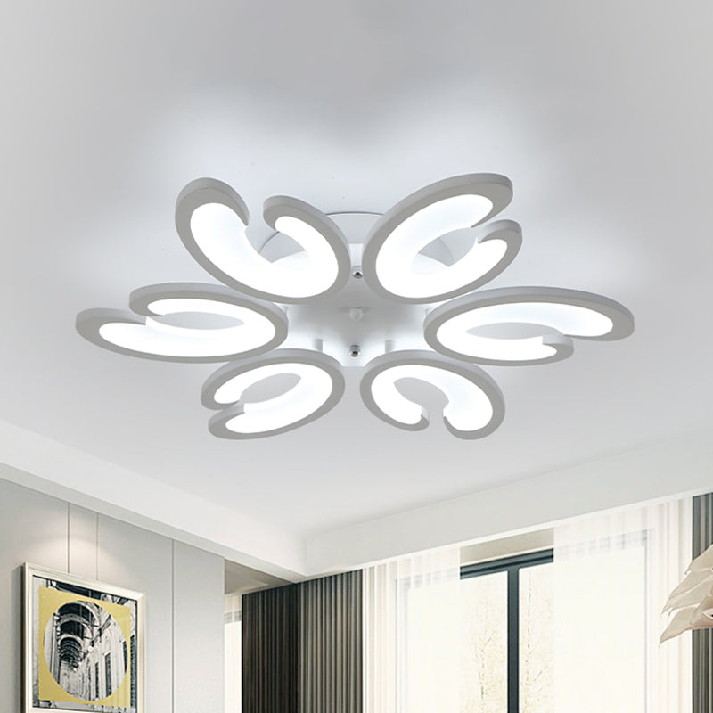Modern Style Petal Semi Flush Chandelier Acrylic 6/9/15-Bulb Living Room Ceiling Mount Light in Warm/White Light