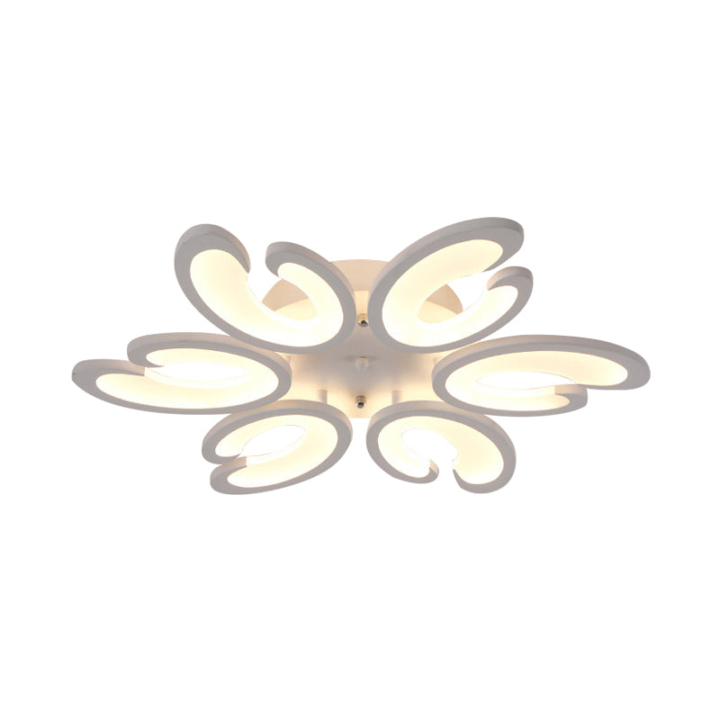 Modern Style Petal Semi Flush Chandelier Acrylic 6/9/15-Bulb Living Room Ceiling Mount Light in Warm/White Light