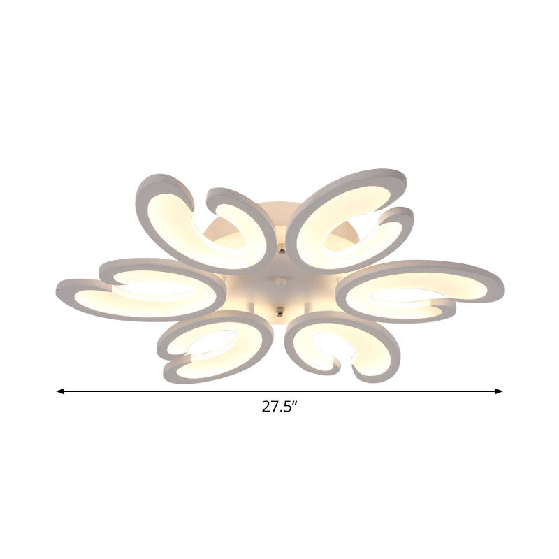 Modern Style Petal Semi Flush Chandelier Acrylic 6/9/15-Bulb Living Room Ceiling Mount Light in Warm/White Light