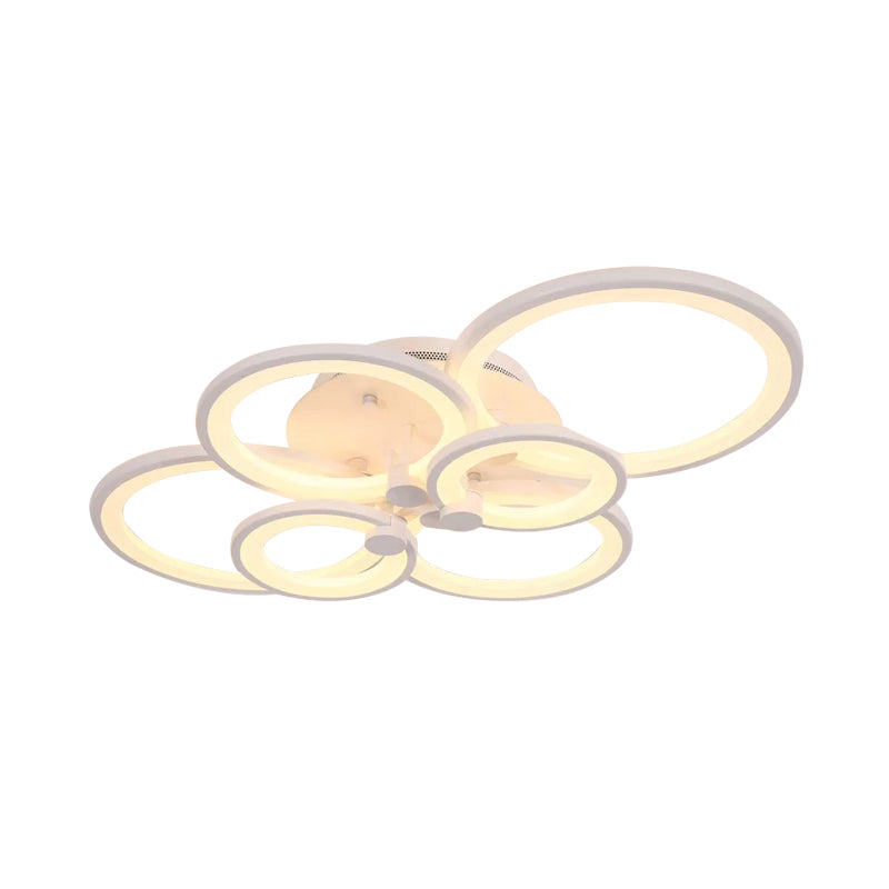 Multiple-Ring Metal Ceiling Lighting Modernist 4/6/8-Bulb Black/White LED Semi Flush Light for Living Room