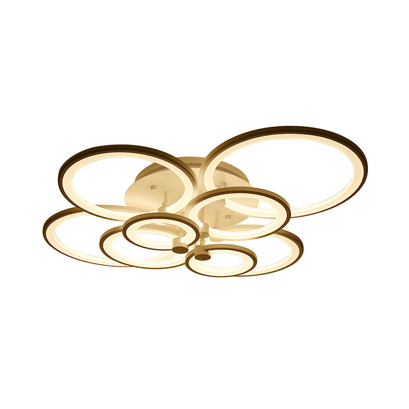 Multiple-Ring Metal Ceiling Lighting Modernist 4/6/8-Bulb Black/White LED Semi Flush Light for Living Room