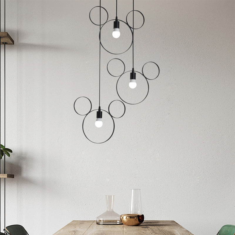 Luz colgante de oso de hierro forjado 3 luces lámpara colgante de estilo moderno en negro