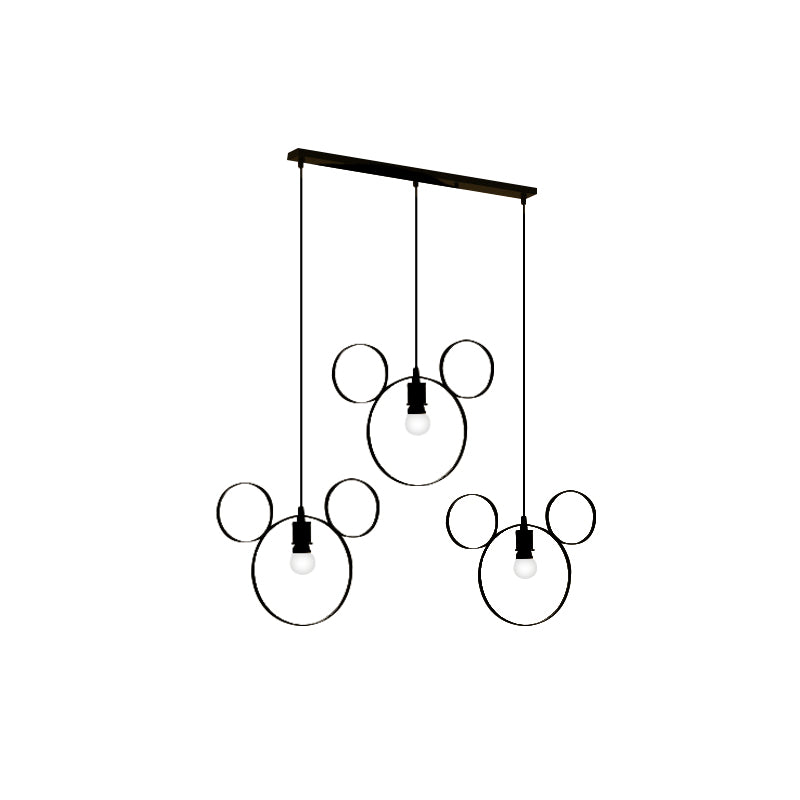 Luz colgante de oso de hierro forjado 3 luces lámpara colgante de estilo moderno en negro