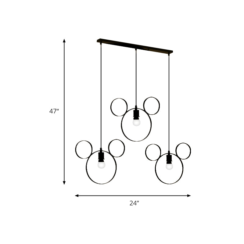 Luz colgante de oso de hierro forjado 3 luces lámpara colgante de estilo moderno en negro