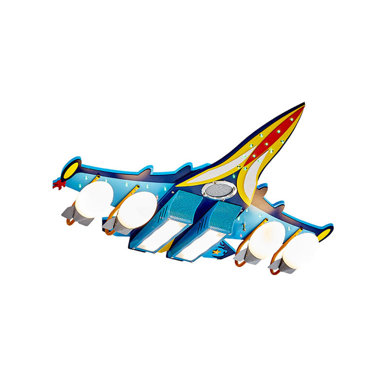 Boys Bedroom Fighter Airplane Massimale Monte Light Glass Cool Blue Flush Light
