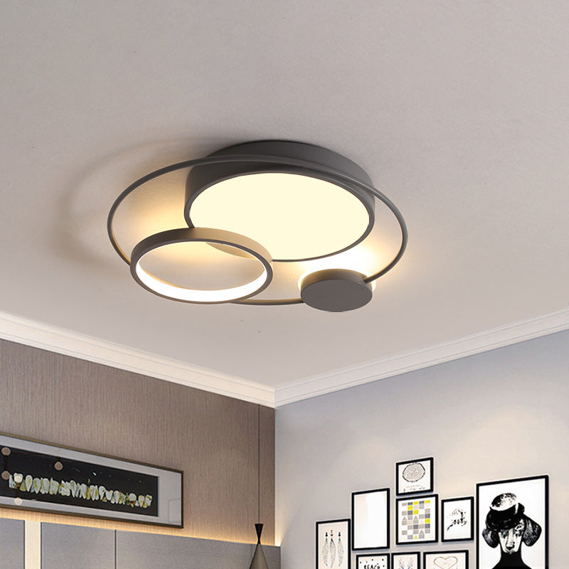 Nordic Neuheit Kreis-Deckenbeleuchtung Metallic 16"/19"/23,5" breite LED-Schlafzimmer-Unterputzleuchte in Schwarz/Grau