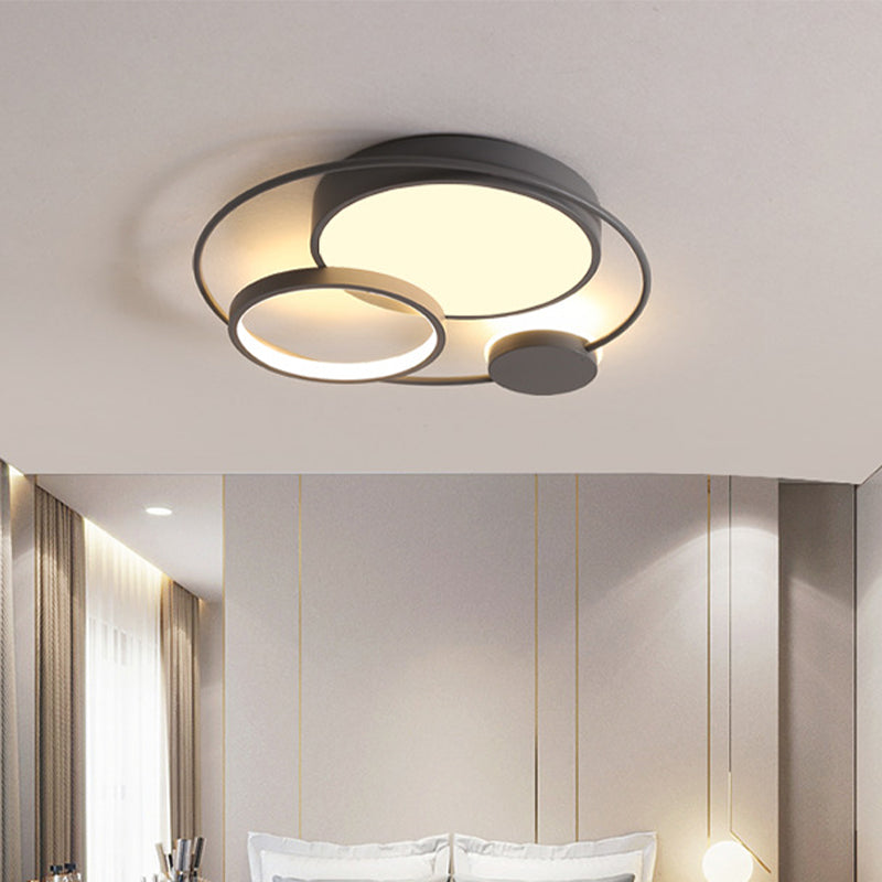 Nordic Neuheit Kreis-Deckenbeleuchtung Metallic 16"/19"/23,5" breite LED-Schlafzimmer-Unterputzleuchte in Schwarz/Grau