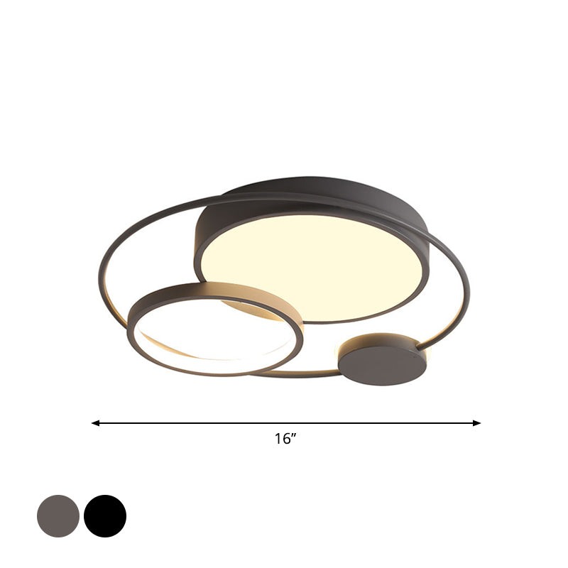 Nordic Neuheit Kreis-Deckenbeleuchtung Metallic 16"/19"/23,5" breite LED-Schlafzimmer-Unterputzleuchte in Schwarz/Grau