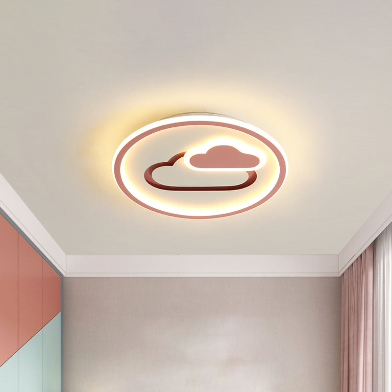 Kids Style Cloud Flush Mount Light Acrylic 16"/19.5" Wide Nursery Ultra-Thin Circle LED Ceiling Lighting in Pink/Blue/Black