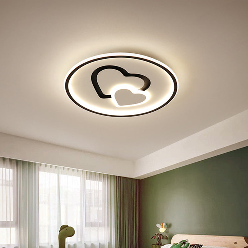 Heart Shaped Thin LED Ceiling Light Modern Acrylic Bedroom Circle Flush Mount in Black/Pink/Blue, 16"/19.5" Width