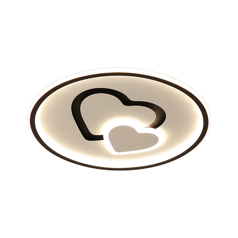 Heart Shaped Thin LED Ceiling Light Modern Acrylic Bedroom Circle Flush Mount in Black/Pink/Blue, 16"/19.5" Width