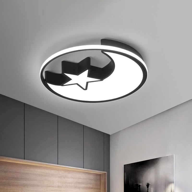 Integrated LED Bedroom Flush Light Modern Black Massimale Montaggio Lampada con Semicircolo / Loving Heart / Star Acrilico Shade, Warm / White Light