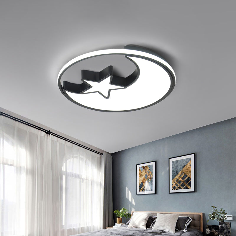 Integrated LED Bedroom Flush Light Modern Black Massimale Montaggio Lampada con Semicircolo / Loving Heart / Star Acrilico Shade, Warm / White Light