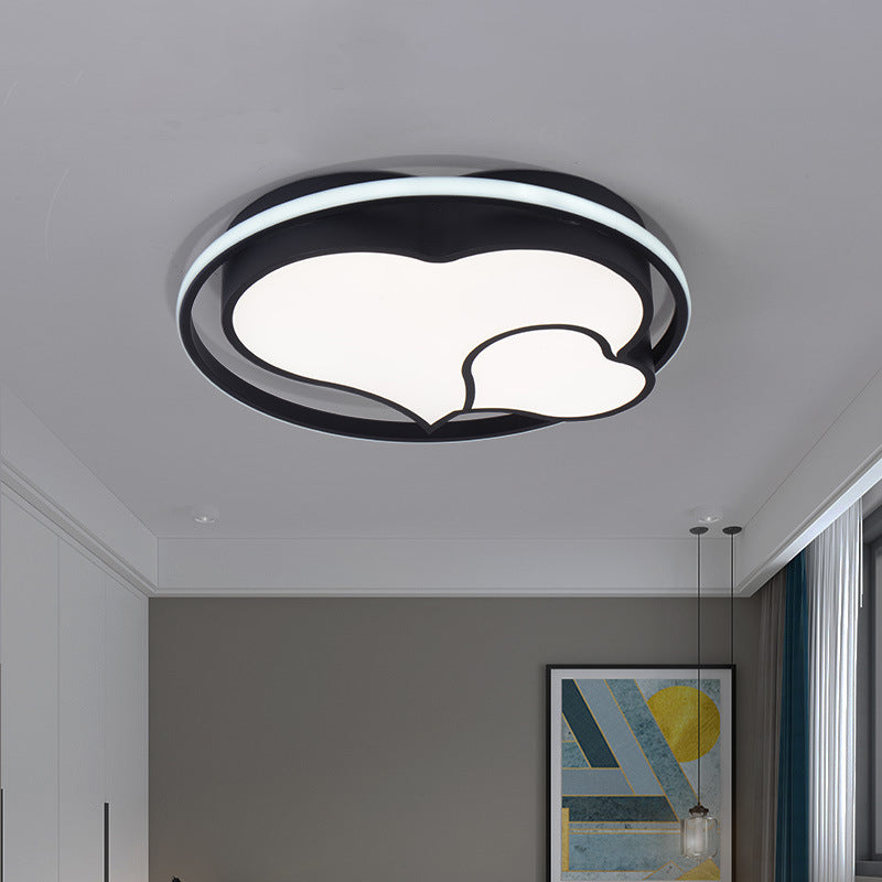 Integrated LED Bedroom Flush Light Modern Black Massimale Montaggio Lampada con Semicircolo / Loving Heart / Star Acrilico Shade, Warm / White Light
