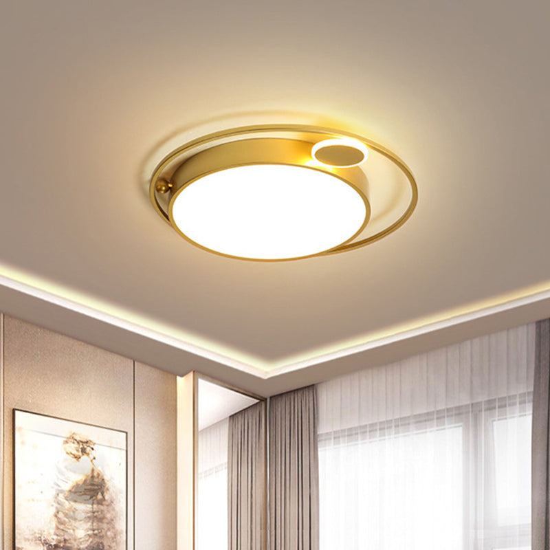 Round Bedroom Ceiling Flush Light Acrylic 16.5"/20.5" Wide LED Minimal Flush Mount Lamp in Gold, Warm/White/3 Color Light