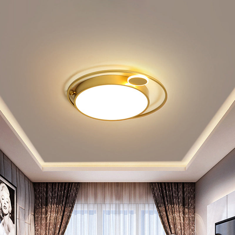 Round Bedroom Ceiling Flush Light Acrylic 16.5"/20.5" Wide LED Minimal Flush Mount Lamp in Gold, Warm/White/3 Color Light