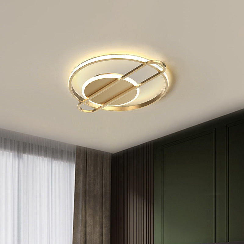 Circle/Square Flush Light Fixture Minimalist Metallic Black/Gold Surface Mounted LED Ceiling Light in Warm/White Light