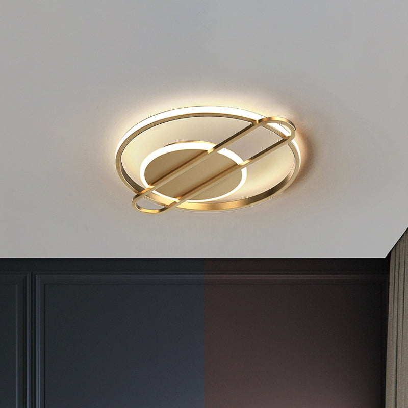 Circle/Square Flush Light Fixture Minimalist Metallic Black/Gold Surface Mounted LED Ceiling Light in Warm/White Light