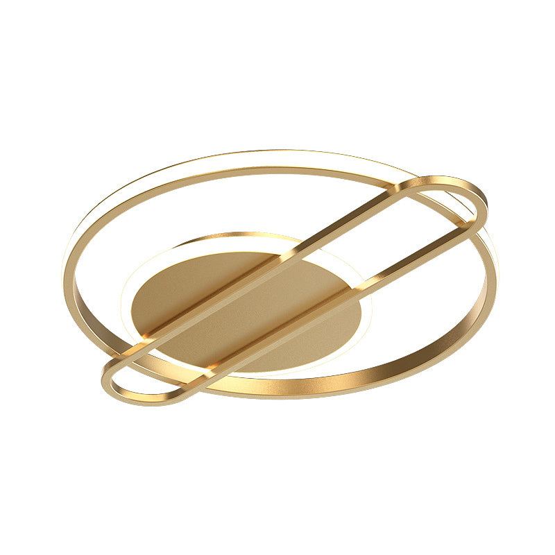 Circle/Square Flush Light Fixture Minimalist Metallic Black/Gold Surface Mounted LED Ceiling Light in Warm/White Light